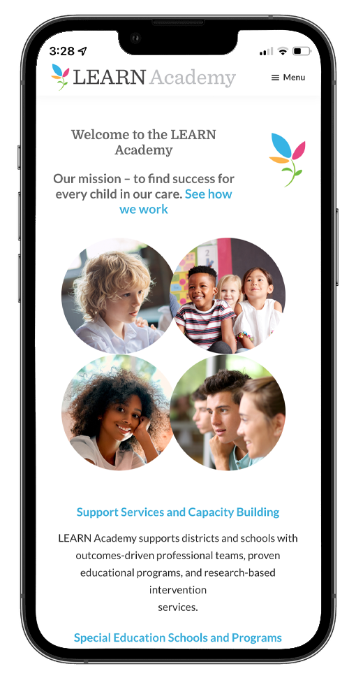 mobile view of a site we designed and built for The Learn Academy.